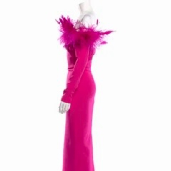 Safiyaa Vittoria Off the Shoulder Feather Dress Pink Midi Dress US sz 2 (FR 34) - Picture 8 of 12